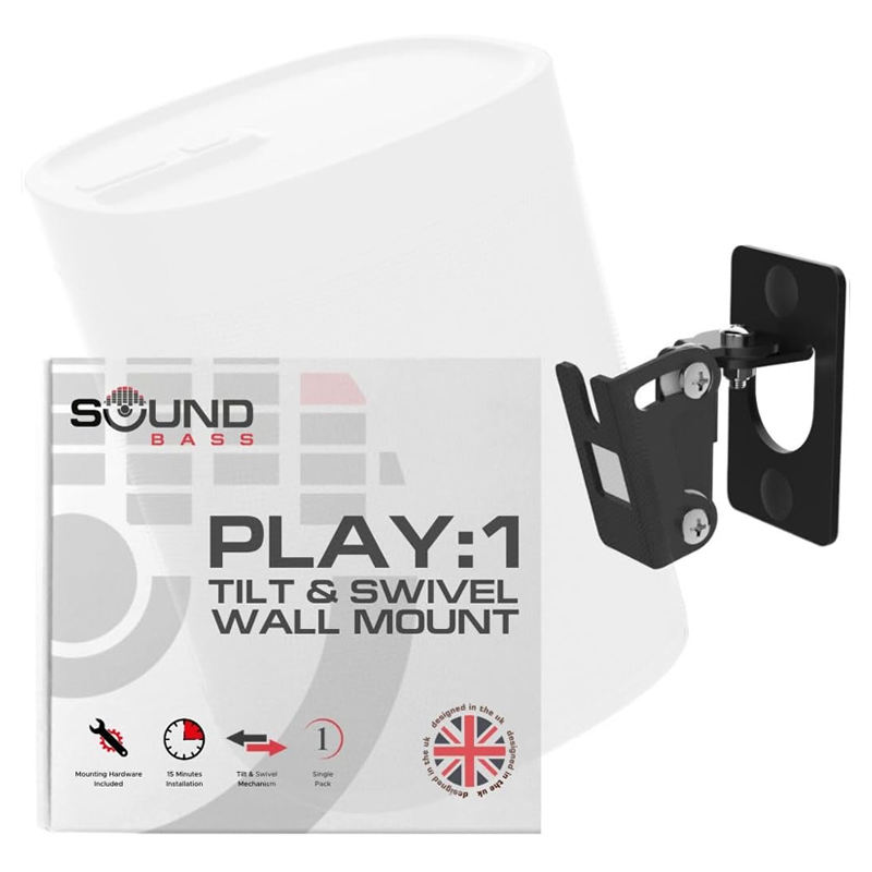 PLAY 1 Only Wall Mount Bracket, Tilt & Swivel, Black - Single